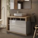 Meuble sous vasque BURGA en blanc brillant et décor chene cadiz