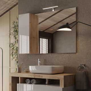 Miroir 110 cm BURGA avec colonne en blanc brillant et décor chene cadiz