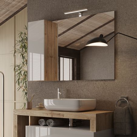 Miroir 110 cm BURGA avec colonne en blanc brillant et décor chene cadiz