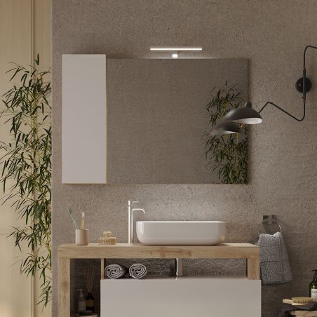 Miroir 110 cm BURGA avec colonne en blanc brillant et décor chene cadiz