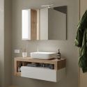 Meuble suspendu avec vasque BURGA 110 cm en blanc brillant et décor chene cadiz