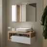 Meuble suspendu avec vasque BURGA 110 cm en blanc brillant et décor chene cadiz