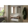 Meuble suspendu avec vasque BURGA 110 cm en blanc brillant et décor chene cadiz