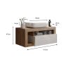 Meuble suspendu avec vasque BURGA 110 cm en blanc brillant et décor chene cadiz
