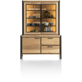 Metalo, vaisselier 140 cm - 2-portes en verre (+ LED) + 1-porte + 2-tiroirs - Henders and Hazel