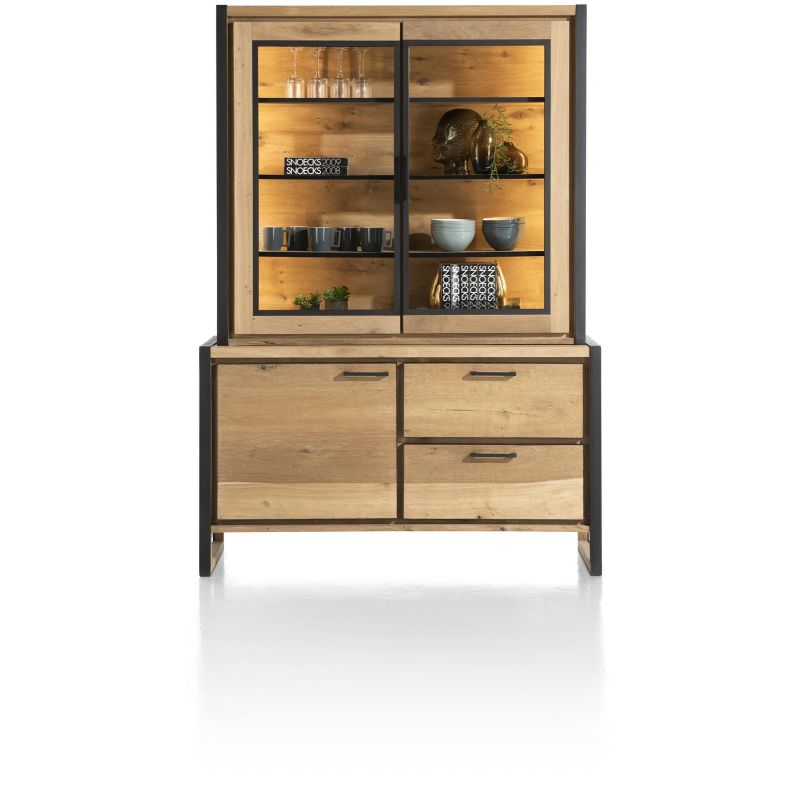Metalo, vaisselier 140 cm - 2-portes en verre (+ LED) + 1-porte + 2-tiroirs - Henders and Hazel