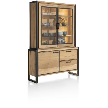 Metalo, vaisselier 140 cm - 2-portes en verre (+ LED) + 1-porte + 2-tiroirs - Henders and Hazel