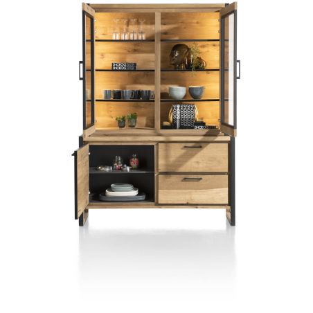 Metalo, vaisselier 140 cm - 2-portes en verre (+ LED) + 1-porte + 2-tiroirs - Henders and Hazel