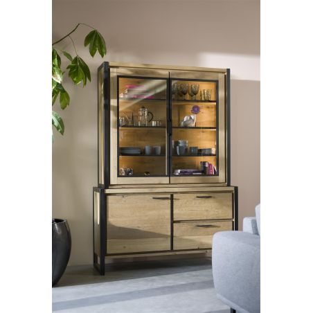 Metalo, vaisselier 140 cm - 2-portes en verre (+ LED) + 1-porte + 2-tiroirs - Henders and Hazel