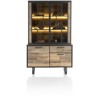 Avalon, vaisselier 127 cm - 2-portes + 1-tiroir + 2-portes en verre (+ LED) - Henders&Hazel