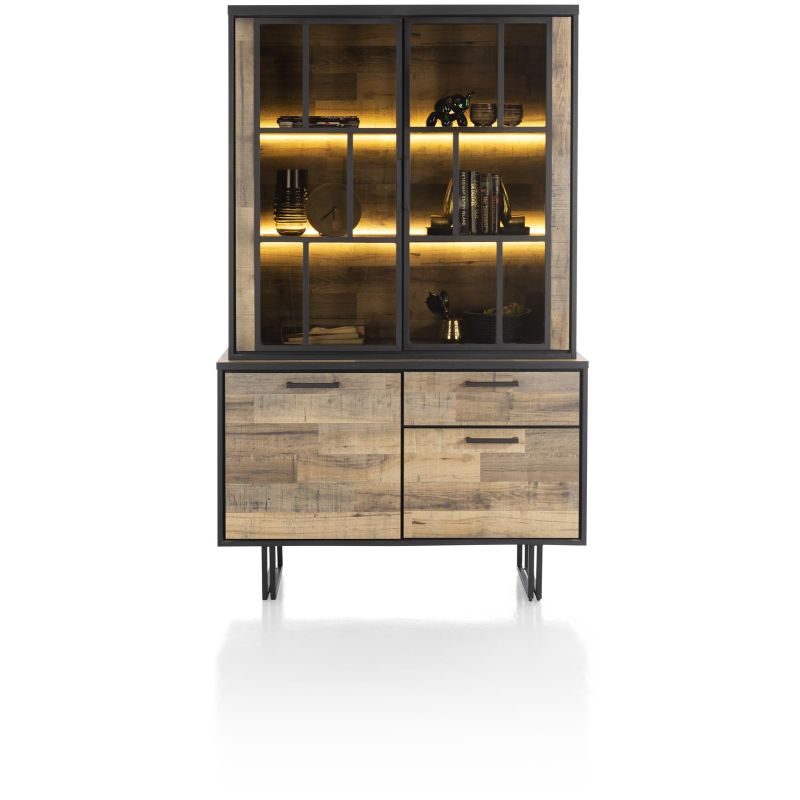Avalon, vaisselier 127 cm - 2-portes + 1-tiroir + 2-portes en verre (+ LED) - Henders&Hazel