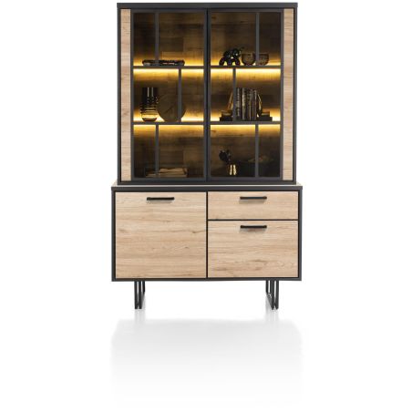 Avalon, vaisselier 127 cm - 2-portes + 1-tiroir + 2-portes en verre (+ LED) - Henders&Hazel