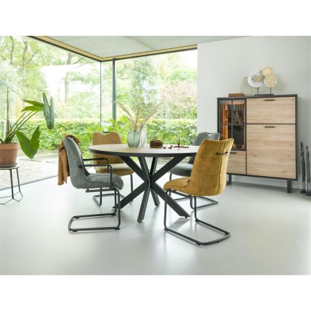 Mischa, chaise - 4-pieds avec liaison croissee + poignee - tissu karese - Henders and Hazel
