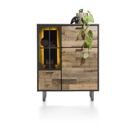 Avalon, highboard 120 cm. - 2-portes + 1-porte en verre + 1-porte rabattante (+ LED) - Henders&Hazel