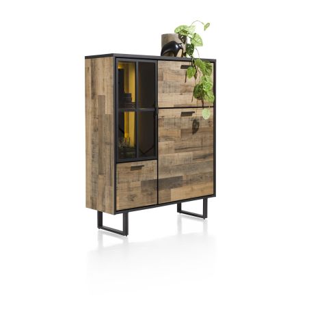 Avalon, highboard 120 cm. - 2-portes + 1-porte en verre + 1-porte rabattante (+ LED) - Henders&Hazel