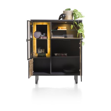 Avalon, highboard 120 cm. - 2-portes + 1-porte en verre + 1-porte rabattante (+ LED) - Henders&Hazel