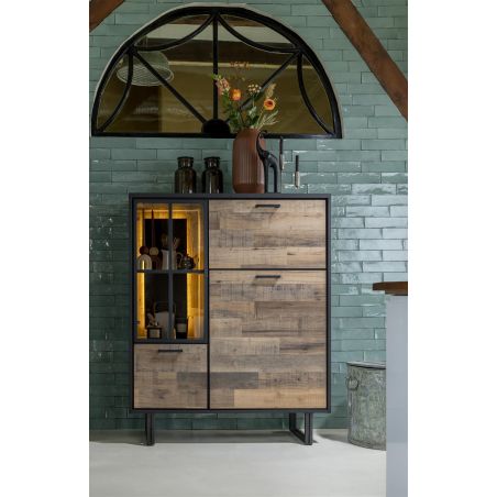 Avalon, highboard 120 cm. - 2-portes + 1-porte en verre + 1-porte rabattante (+ LED) - Henders&Hazel