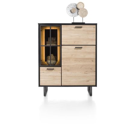 Avalon, highboard 120 cm. - 2-portes + 1-porte en verre + 1-porte rabattante (+ LED) - Henders&Hazel