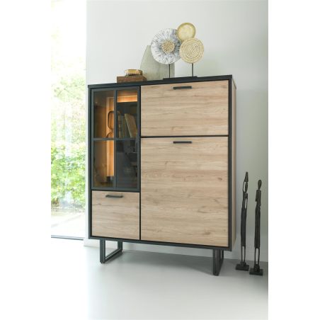 Avalon, highboard 120 cm. - 2-portes + 1-porte en verre + 1-porte rabattante (+ LED) - Henders&Hazel