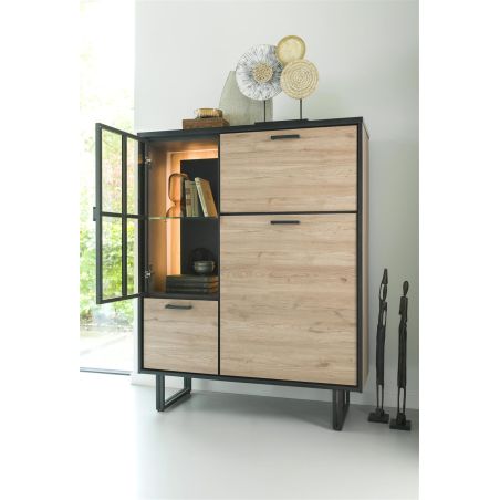 Avalon, highboard 120 cm. - 2-portes + 1-porte en verre + 1-porte rabattante (+ LED) - Henders&Hazel