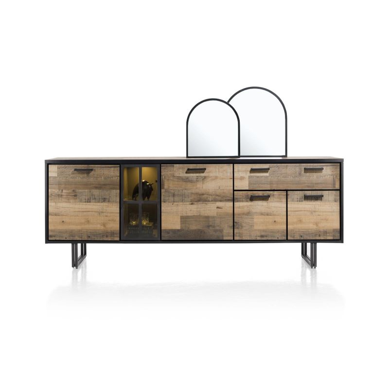 Avalon, buffet 230 cm. - 4-portes + 1-tiroir + 1-porte en verre (+ LED) - Henders&Hazel