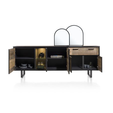 Avalon, buffet 230 cm. - 4-portes + 1-tiroir + 1-porte en verre (+ LED) - Henders&Hazel