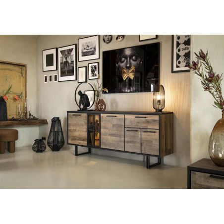Avalon, buffet 230 cm. - 4-portes + 1-tiroir + 1-porte en verre (+ LED) - Henders&Hazel