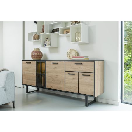 Avalon, buffet 230 cm. - 4-portes + 1-tiroir + 1-porte en verre (+ LED) - Henders&Hazel