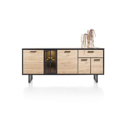 Avalon, buffet 200 cm. - 4-portes + 1-tiroir + 1-porte en verre (+ LED) - Henders&Hazel
