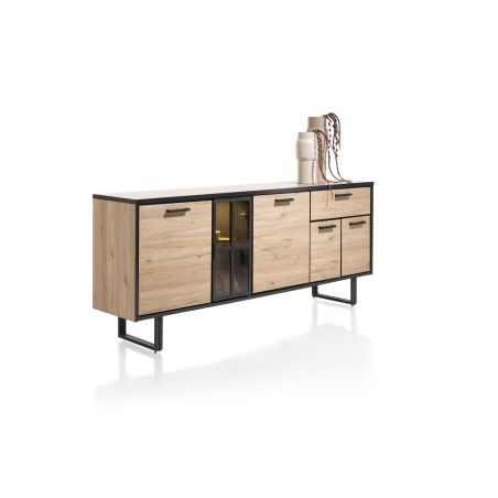 Avalon, buffet 200 cm. - 4-portes + 1-tiroir + 1-porte en verre (+ LED) - Henders&Hazel