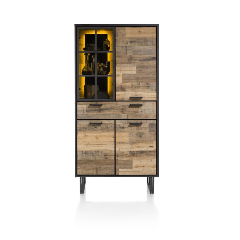 Avalon, armoire 96 cm. - 3-portes + 1-tiroir + 1-porte en verre (+ LED) - Henders and Hazel