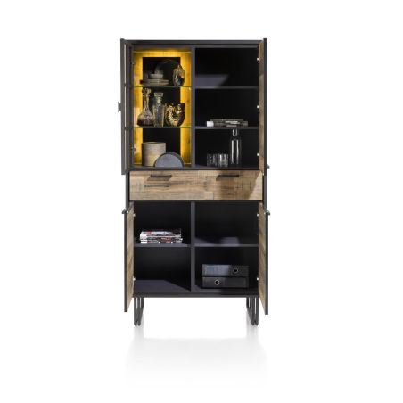 Avalon, armoire 96 cm. - 3-portes + 1-tiroir + 1-porte en verre (+ LED) - Henders and Hazel