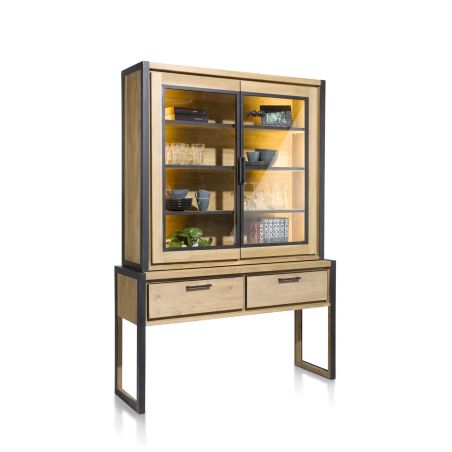 Metalo, vaisselier 140 cm - 2-portes en verre (+ LED) + 2-tiroirs - Henders&Hazel