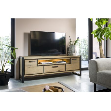 Metalo, lowboard 2-portes + 1-tiroir + 1-niche - 210 cm (+ LED) - Henders&Hazel