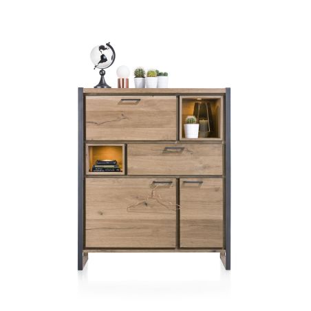 Metalo, highboard 2-portes + 1-tiroir + 1-porte abattante + 2-niches (+LED) - Henders&Hazel