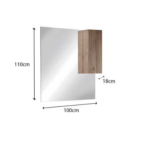 Miroir 100 cm VENUS CHENE avec colonne en blanc brillant et éclairage LED