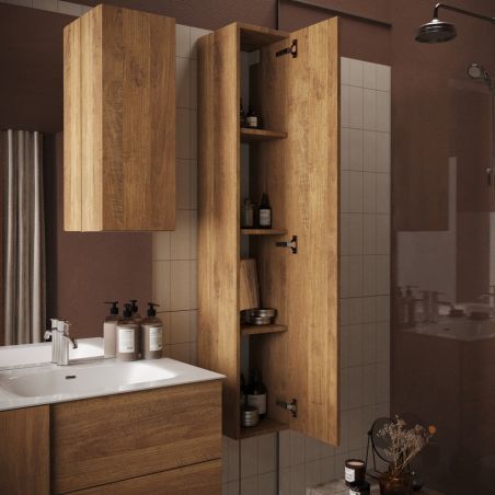 Miroir 100 cm VENUS CHENE avec colonne en blanc brillant et éclairage LED
