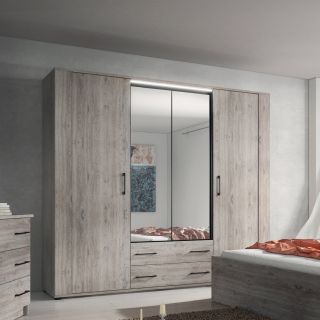Armoire 230 cm MANON en décor chêne chateau avec 4 portes et 2 tiroirs
