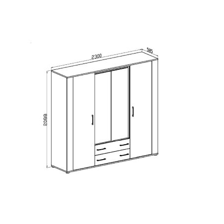 Armoire 230 cm MANON en décor chêne chateau avec 4 portes et 2 tiroirs