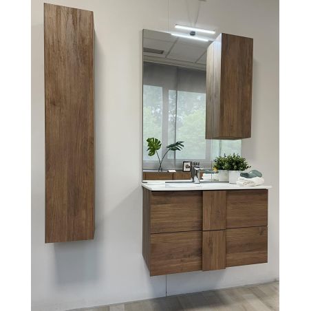 Miroir 100 cm VENUS CHENE avec colonne en décor chêne mercure et éclairage LED