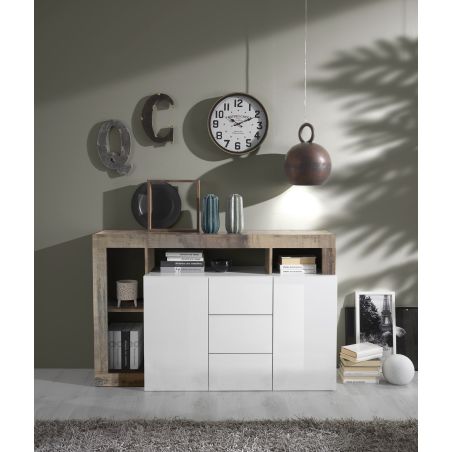 Buffet design 2 portes et 3 tiroirs BURGA 146 cm - proposé en 2 finitions
