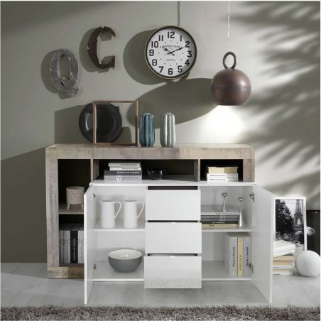 Buffet design 2 portes et 3 tiroirs BURGA 146 cm - proposé en 2 finitions
