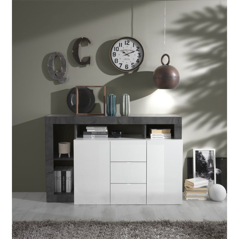 Buffet design 2 portes et 3 tiroirs BURGA 146 cm - proposé en 2 finitions