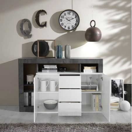 Buffet design 2 portes et 3 tiroirs BURGA 146 cm - proposé en 2 finitions