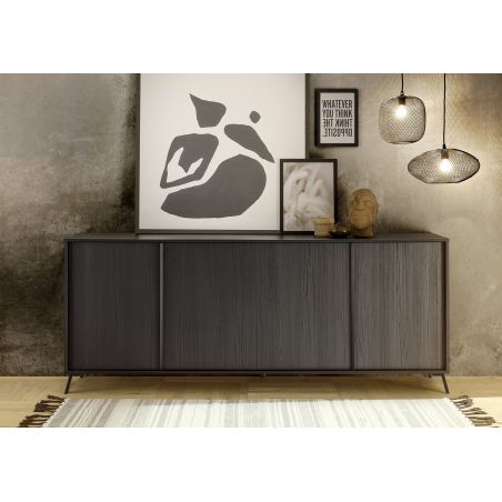 Buffet 4 portes HASTINGS en décor chêne noir cendré