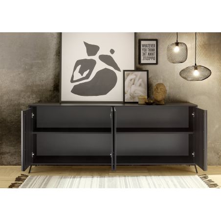Buffet 4 portes HASTINGS en décor chêne noir cendré