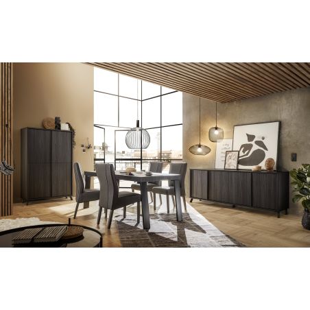 Buffet 4 portes HASTINGS en décor chêne noir cendré