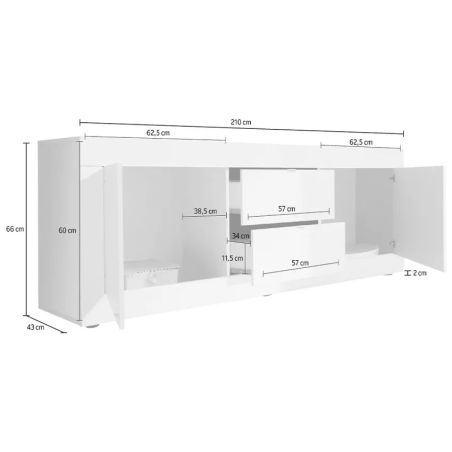Meuble TV BERGAME avec 2 portes et 2 tiroirs en décor marbre noir