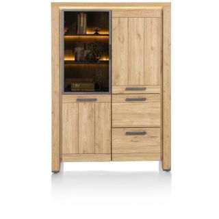 Delmonte, armoire 120 cm. - 1-porte en verre + 2-portes + 2-tiroirs (+ LED)