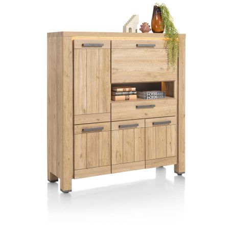 Delmonte, highboard 130 cm. - 4-portes + 1-tiroir + 1-porte rabattante + 1-niche (LED+variateur)- Henders and Hazel